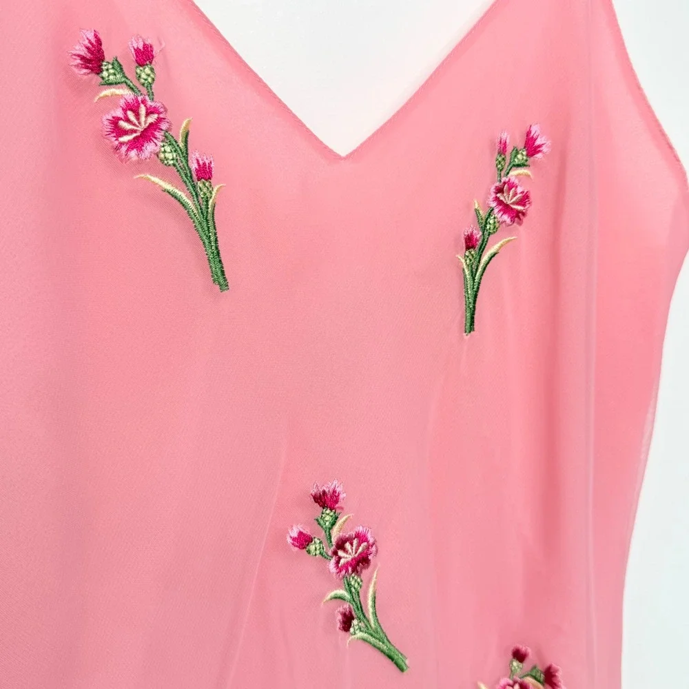 Vintage Victorias Secret Gold Label Pink Floral Embroidered Slip Dress Small 90s